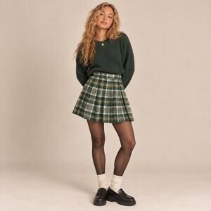 Vintage 80s Russ Green Pleated Plaid Schoolgirl Skirt XS Preppy Academia Twee